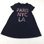 'Paris…' Sequins Navy Short Sleeve Dress - Girls 5-6 Years