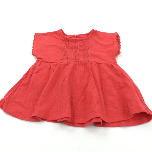 Coral Pink Jersey Dress wih Lacey Panel - Girls 3-6 Months