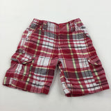 Red, Yellow & White Checked Cotton Cargo Shorts - Boys 12-18 Months
