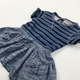 Striped Blue Dress With Pockets - Girls 6-9 Months