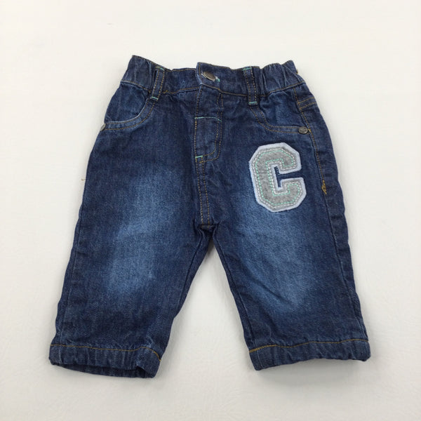 'C' Dark Blue Lined Denim Jeans - Boys 0-3 Months