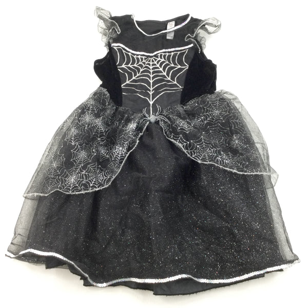 Glittery Spiders & Webs Black & Silver Halloween Costume Dress - Girls 9-10 Years