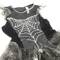 Glittery Spiders & Webs Black & Silver Halloween Costume Dress - Girls 9-10 Years