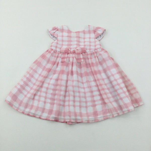 Pink & White Checked Lined Dress - Girls 6-9 Months