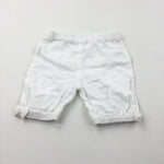 Flowers Embroidered White Cotton Shorts - Girls 3-6 Months