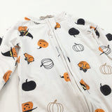 Pumpkins & Witches Hats White, Black & Orange Jersey Halloween Romper - Boys/Girls 12-18 Months