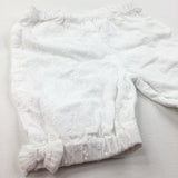 Flowers Embroidered White Cotton Shorts - Girls 3-6 Months