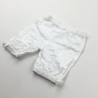 Flowers Embroidered White Cotton Shorts - Girls 3-6 Months