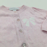 Bow Motif Pink Mottled Lightweight Knitted Cardigan - Girls 0-3 Months