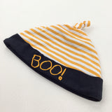'Boo' Black, Orange & White Striped Halloween Knotted Jersey Hat - Boys/Girls 9-12 Months