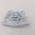 Bear Face Appliqued Grey Velour Hat with Ears - Girls/Boys 0-3 Months