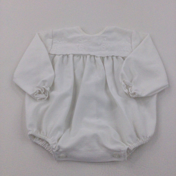 'ABC' Embroidered White Polyester Long Sleeve Blouse/Bodysuit - Girls 0-3 Months