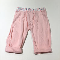 Pink Lightweight Jersey Trousers with Flowery Waistbans - Girls 0-3 Months