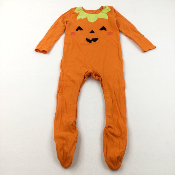 Pumpkin Face Appliqued Orange Halloween Babygrow - Boys/Girls 12-18 Months