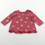 ' I Love My Grandma' Spotty Coral Pink Long Sleeve Top with Frilly Hem - Girls 0-3 Months