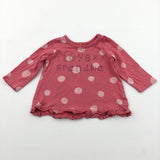 ' I Love My Grandma' Spotty Coral Pink Long Sleeve Top with Frilly Hem - Girls 0-3 Months