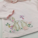 Rabbits & Flowers Appliqued Pink Long Sleeve Top - Girls 0-3 Months