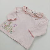 Rabbits & Flowers Appliqued Pink Long Sleeve Top - Girls 0-3 Months