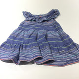 Striped Colourful Blue Cotton Dress - Girls 18-24 Months