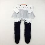 Cat Faces White & Black Babygrow with Net Skirt & Non-Slip Feet - Girls 18-24 Months