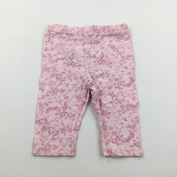 Cats & Flowers Pink Leggings - Girls 0-3 Months