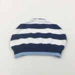 Navy, Blue & White Striped Knitted Hat - Boys 0-3 Months