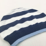 Navy, Blue & White Striped Knitted Hat - Boys 0-3 Months