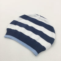 Navy, Blue & White Striped Knitted Hat - Boys 0-3 Months