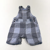 Blue, White & Navy Checked Lightweight Cotton Short Dungarees - Boys 9-12 Months