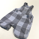 Blue, White & Navy Checked Lightweight Cotton Short Dungarees - Boys 9-12 Months