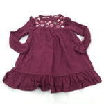 Flowers Embroidered Maroon Cotton Dress - Girls 18-24 Months