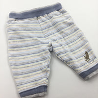 Dog Embroidered Blue, Grey & White Striped Jersey Trousers - Boys Newborn