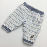 Dog Embroidered Blue, Grey & White Striped Jersey Trousers - Boys Newborn