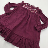 Flowers Embroidered Maroon Cotton Dress - Girls 18-24 Months
