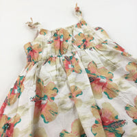Flowers Pink, Cream & White Handmade Cotton Sun/Party Dress - Girls 18-24 Months