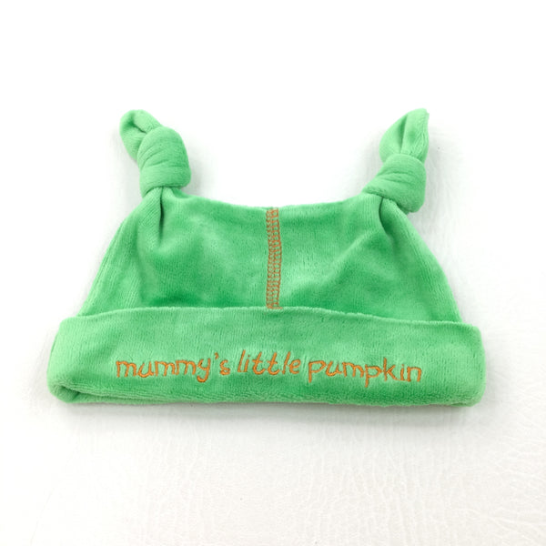 'Mummy's Little Pumpkin' Green Halloween Velour Knotted Hat - Boys/Girls Newborn