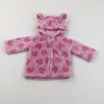Hearts Pink Fluffy Zip Up Hoodie - Girls 0-3 Months
