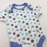 Stars Blue & White Short Sleeve Bodysuit - Boys Newborn