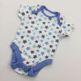 Stars Blue & White Short Sleeve Bodysuit - Boys Newborn