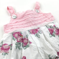 Flowers Pink & White Cotton Sun Dress with Visible Underskirt - Girls 3-6 Months