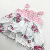 Flowers Pink & White Cotton Sun Dress with Visible Underskirt - Girls 3-6 Months