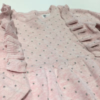 Pink Knitted Dress with Silver Spots & Frill Detail - Girls 9-12 Months
