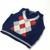 Argyle Pattern Red, Cream, Grey & Navy Knitted Tank Top - Boys 0-3 Months