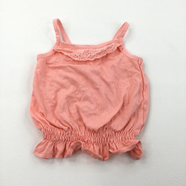 Peach Cotton Vest Top with Broderie Detail - Girls 6-9 Months