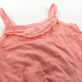 Peach Cotton Vest Top with Broderie Detail - Girls 6-9 Months