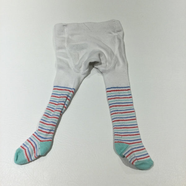 Colourful Striped White Tights - Girls 0-3 Months
