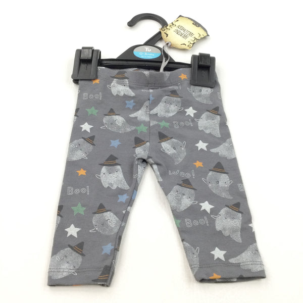 **NEW** ''Boo' Ghosts & Witches Hats Grey Leggings - Boys/Girls 0-3 Months