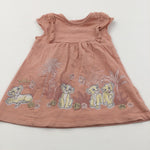 Simba Lion King Embroidered Flowers Dark Coral Pink Lightweight Jersey Dress - Girls 3-6 Months