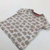 Elephants Beige & White Cotton T-Shirt - Boys 12-18 Months