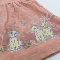 Simba Lion King Embroidered Flowers Dark Coral Pink Lightweight Jersey Dress - Girls 3-6 Months